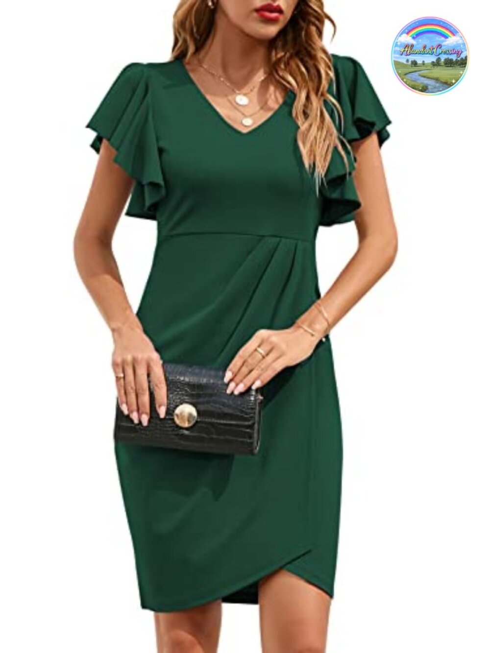 Women's V Neck Ruffle Sleeve Bodycon Sheath Wrap Ruched Cocktail Party Work